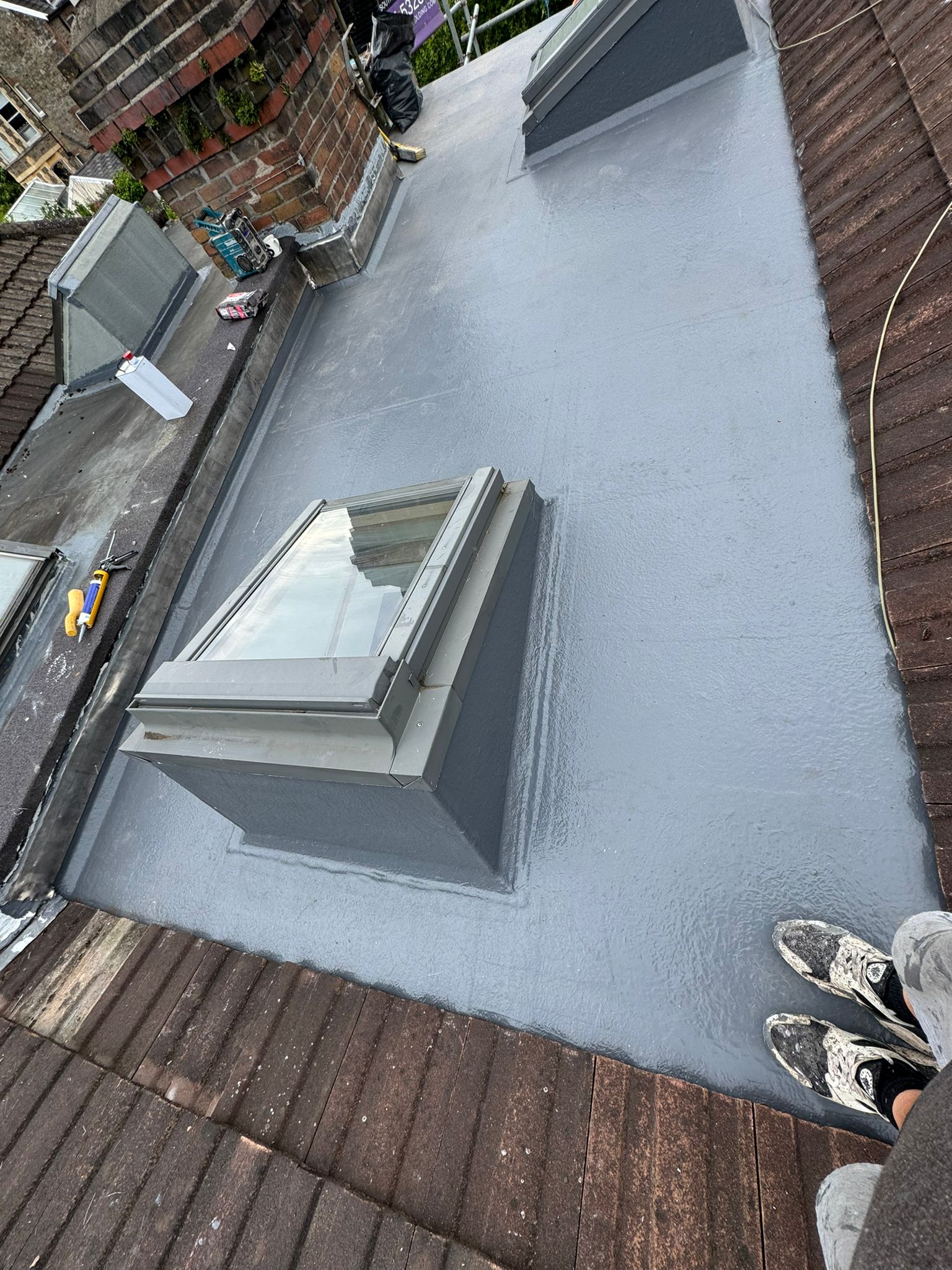 Re-roof in progress with scaffold